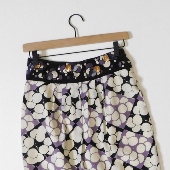 Anthropologie FLOREAT Silk Ocean Mist Embroidered Skirt Sequins Dots Bubbles 2 - Picture 8 of 14